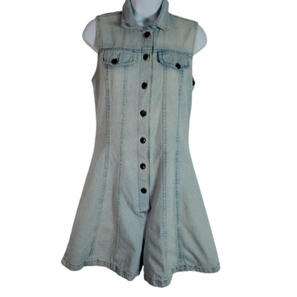 Vintage Sasson Shorts Romper Size 7/8 Button Front 100% Cotton Denim Blue